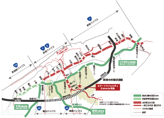 亀田バイパスまで約300mの好立地